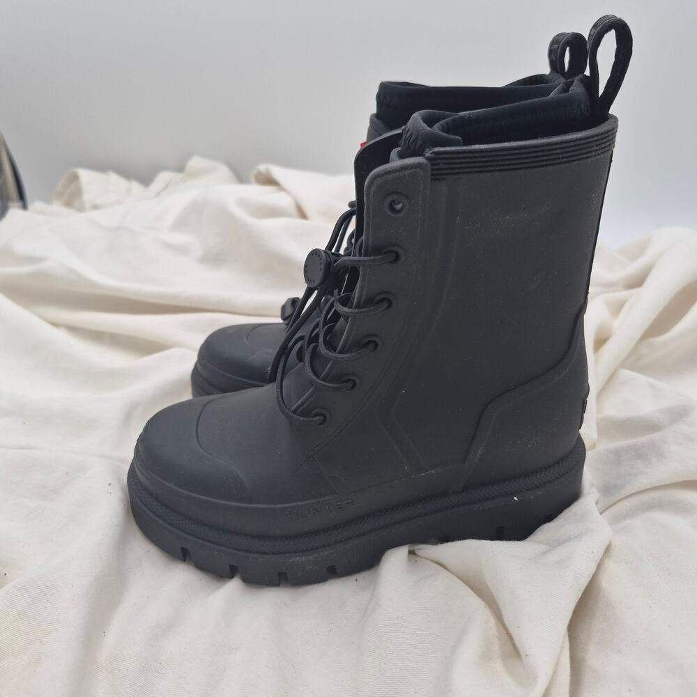 NEW Hunter Stamp Waterproof Lace-Up Rain Boots black KIDS size 12